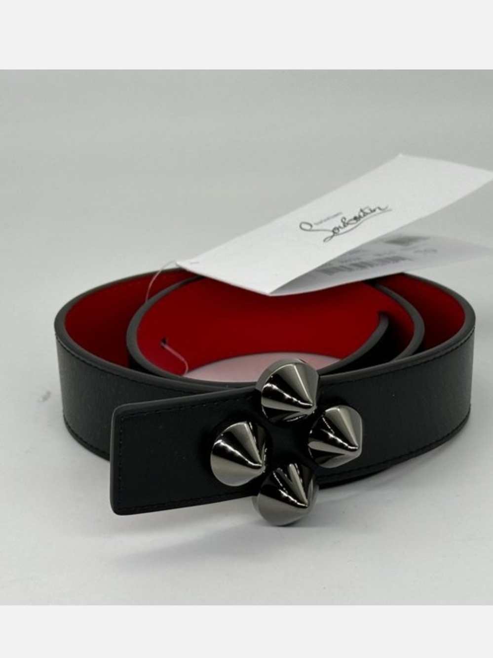 $590 Christian Louboutin Women Spiky Loubinthesky Spiked Leather Belt Black 75